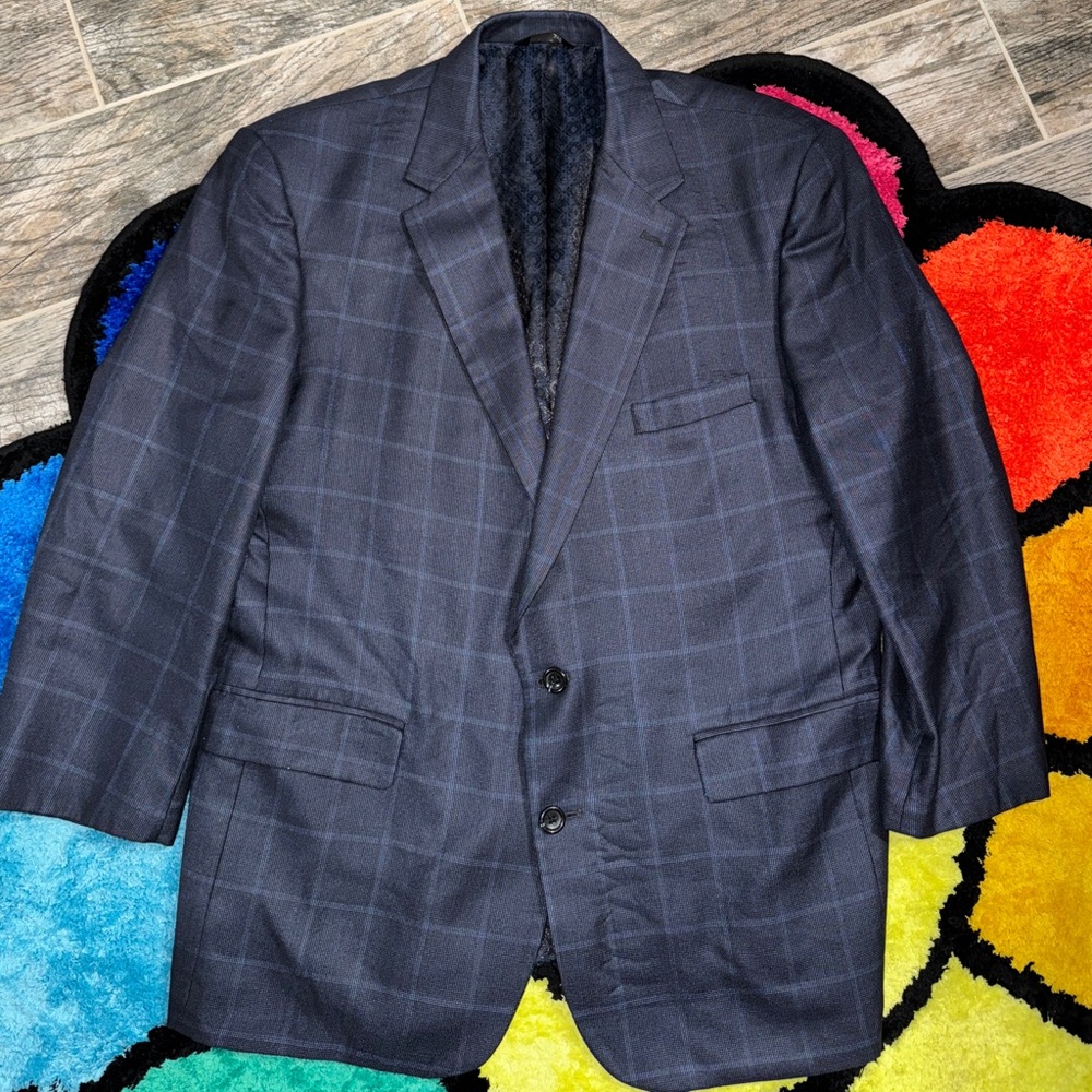 Men's Navy Windowpane Sport Coat Blazer